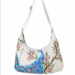 NWT Anuschka hand painted purse w peacock design